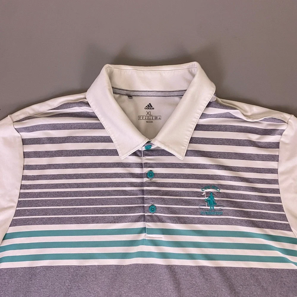 Adidas‎ Performance Polo Shirt Men's XL Gray Striped Cog Hill Dubsdread Golf